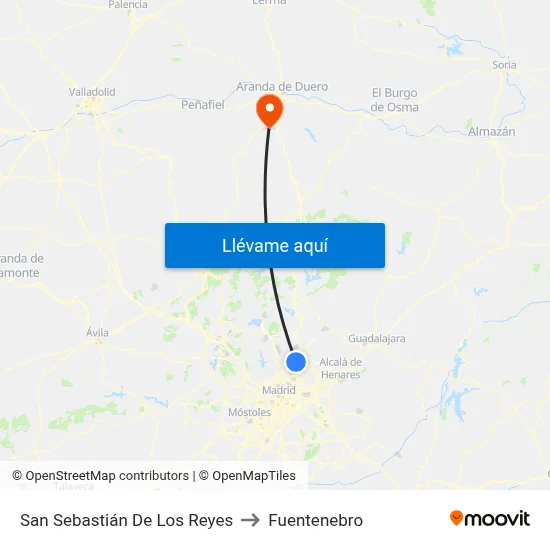 San Sebastián De Los Reyes to Fuentenebro map