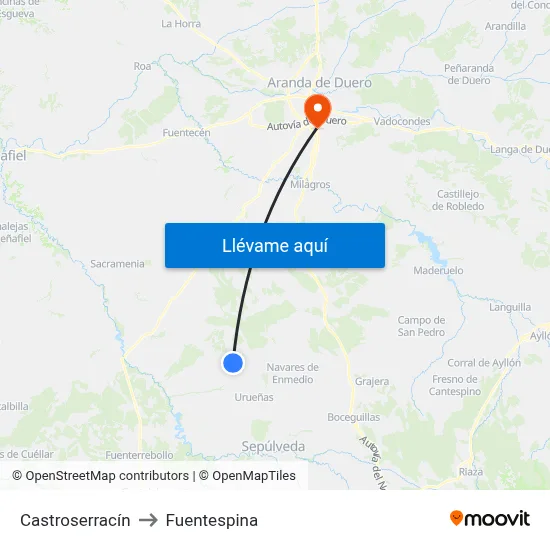 Castroserracín to Fuentespina map
