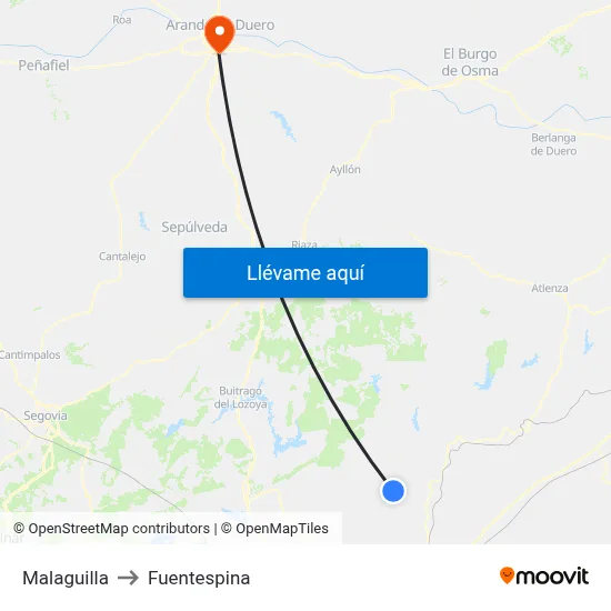 Malaguilla to Fuentespina map