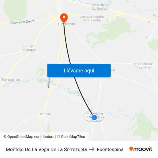 Montejo De La Vega De La Serrezuela to Fuentespina map
