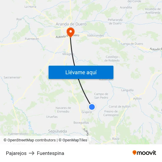 Pajarejos to Fuentespina map
