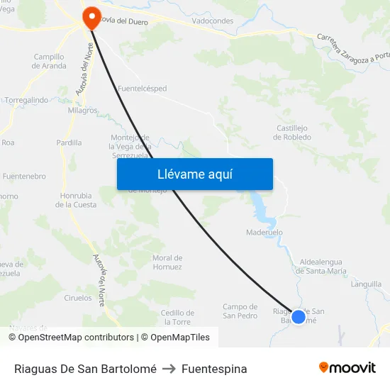 Riaguas De San Bartolomé to Fuentespina map