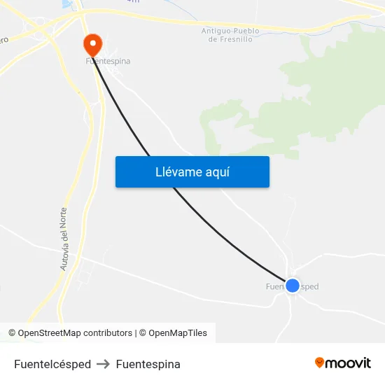 Fuentelcésped to Fuentespina map