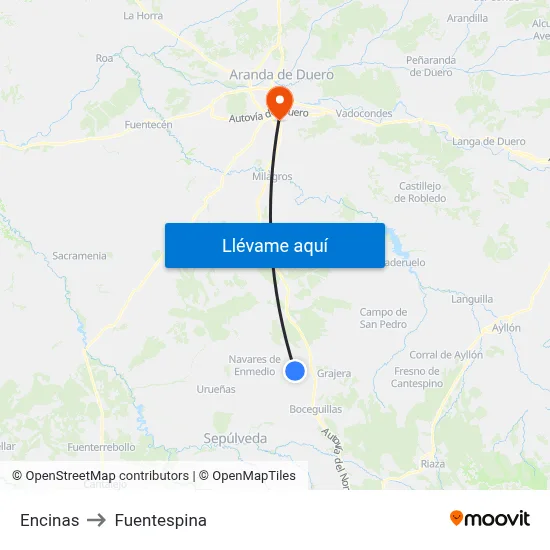 Encinas to Fuentespina map