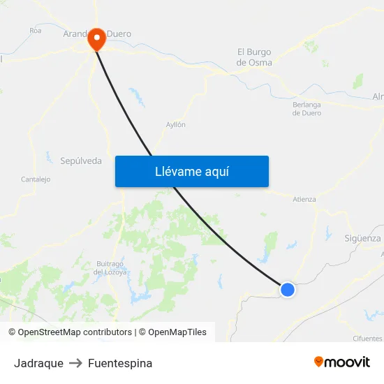 Jadraque to Fuentespina map