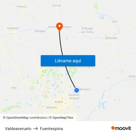 Valdeaveruelo to Fuentespina map
