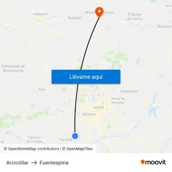 Arcicóllar to Fuentespina map