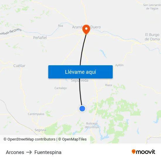 Arcones to Fuentespina map