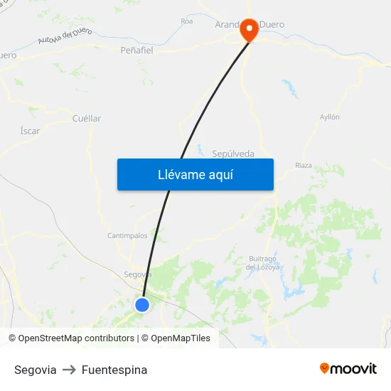 Segovia to Fuentespina map