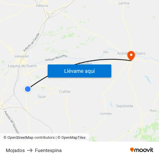 Mojados to Fuentespina map