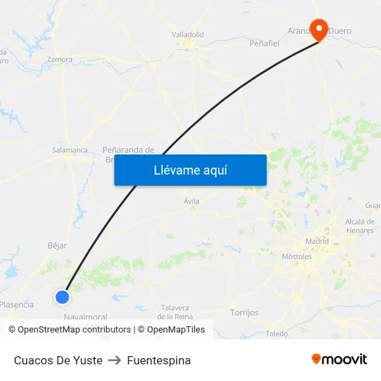 Cuacos De Yuste to Fuentespina map