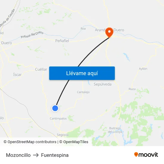 Mozoncillo to Fuentespina map