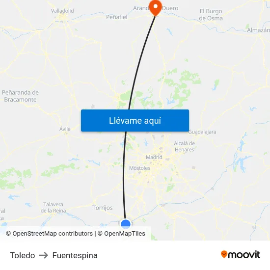 Toledo to Fuentespina map