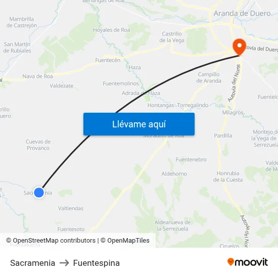 Sacramenia to Fuentespina map