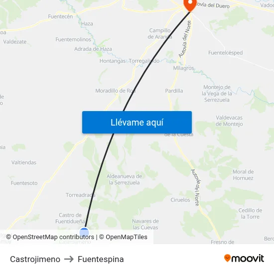 Castrojimeno to Fuentespina map