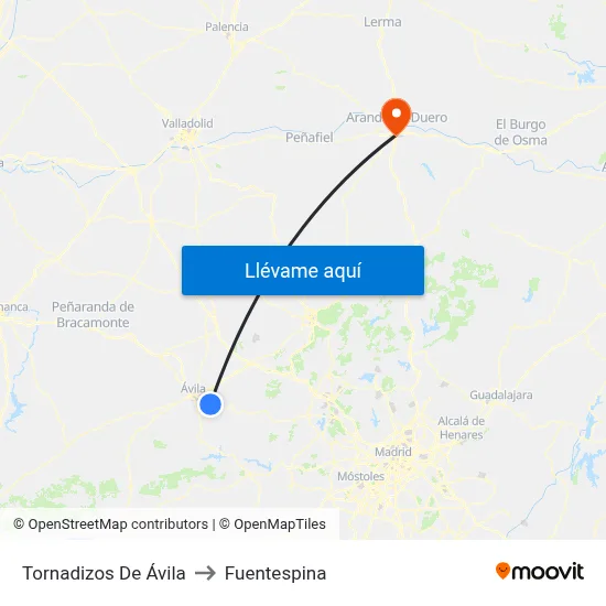Tornadizos De Ávila to Fuentespina map