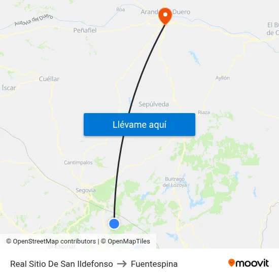 Real Sitio De San Ildefonso to Fuentespina map
