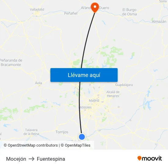 Mocejón to Fuentespina map