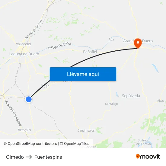 Olmedo to Fuentespina map