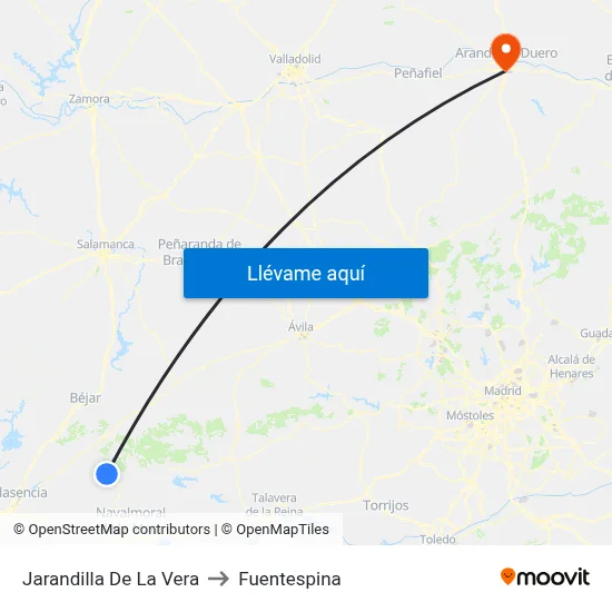 Jarandilla De La Vera to Fuentespina map