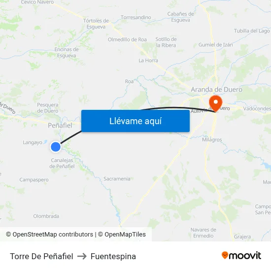 Torre De Peñafiel to Fuentespina map
