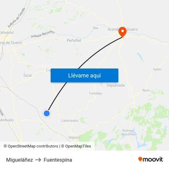 Migueláñez to Fuentespina map
