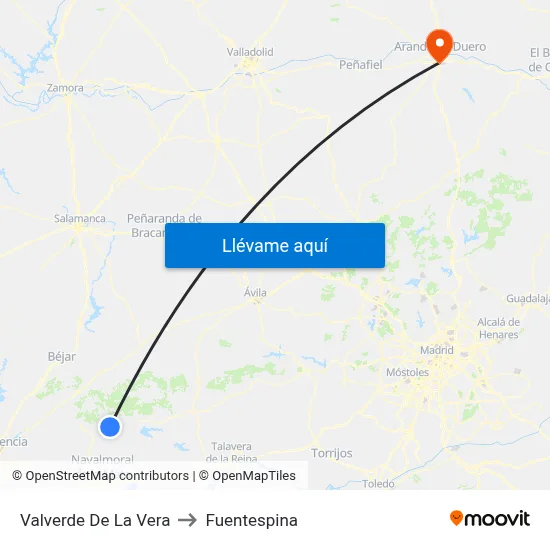 Valverde De La Vera to Fuentespina map