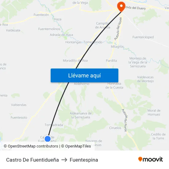 Castro De Fuentidueña to Fuentespina map