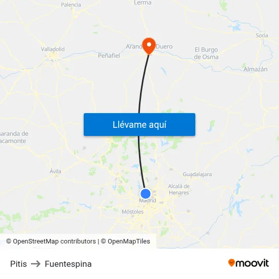 Pitis to Fuentespina map