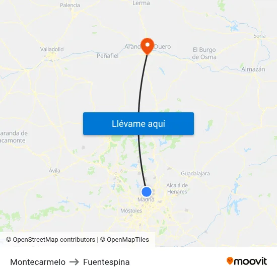 Montecarmelo to Fuentespina map
