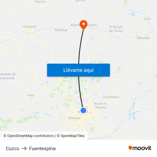 Cuzco to Fuentespina map