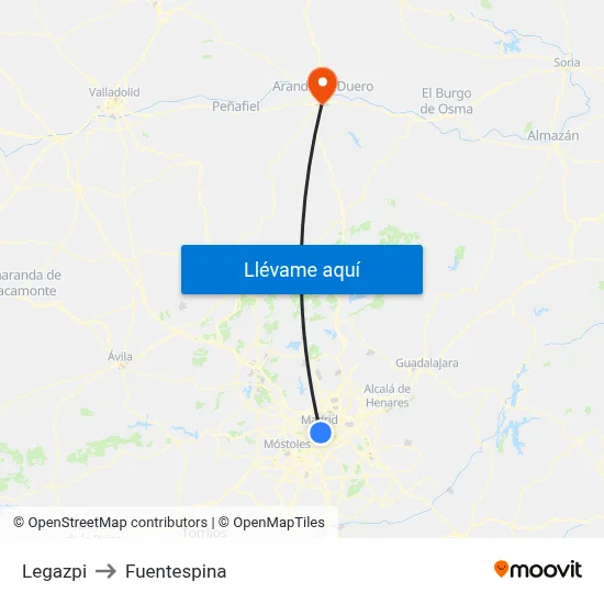 Legazpi to Fuentespina map