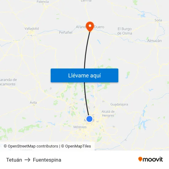 Tetuán to Fuentespina map