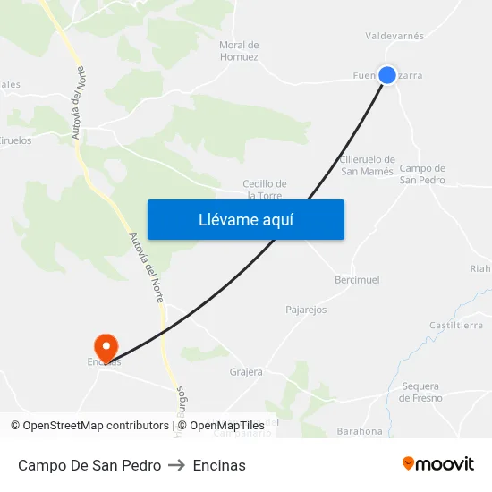 Campo De San Pedro to Encinas map