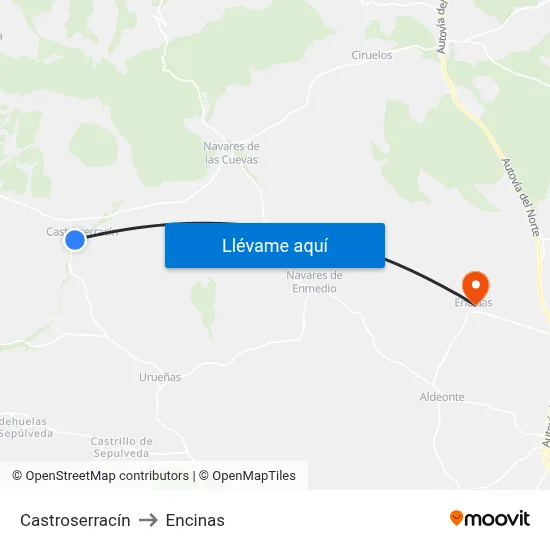 Castroserracín to Encinas map