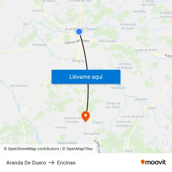 Aranda De Duero to Encinas map