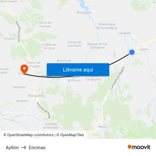 Ayllón to Encinas map