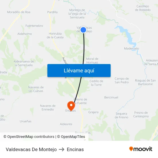 Valdevacas De Montejo to Encinas map