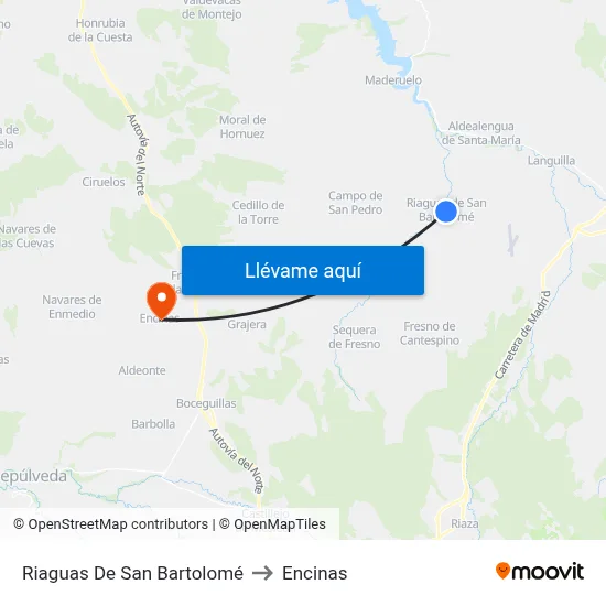 Riaguas De San Bartolomé to Encinas map