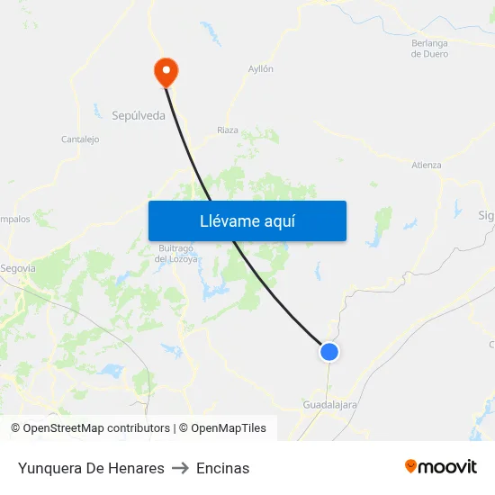 Yunquera De Henares to Encinas map