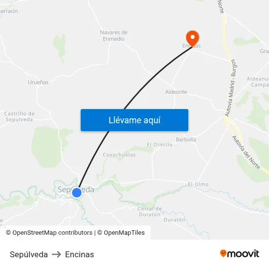 Sepúlveda to Encinas map