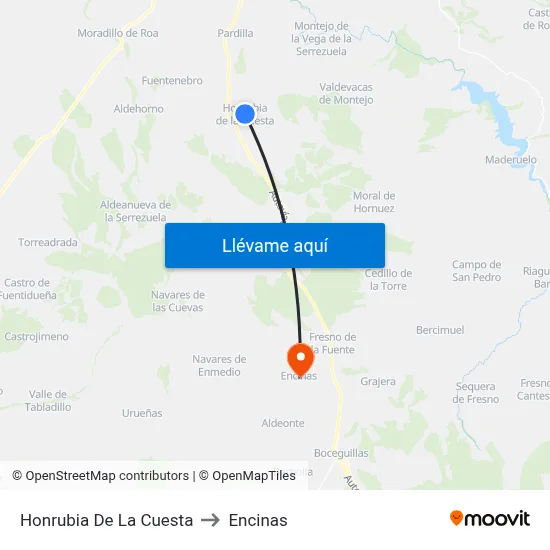 Honrubia De La Cuesta to Encinas map