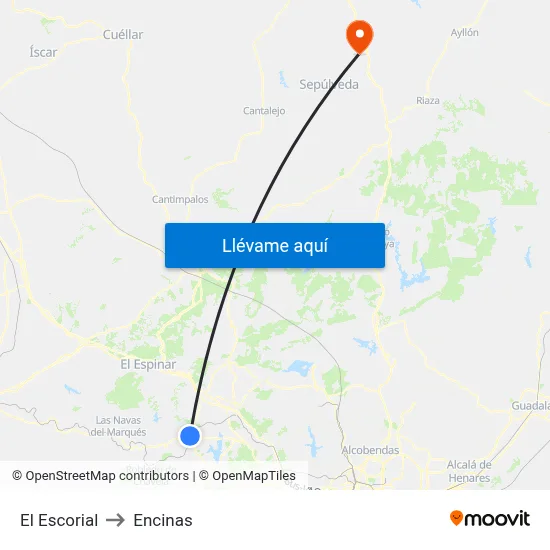 El Escorial to Encinas map