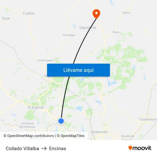 Collado Villalba to Encinas map