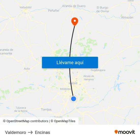 Valdemoro to Encinas map