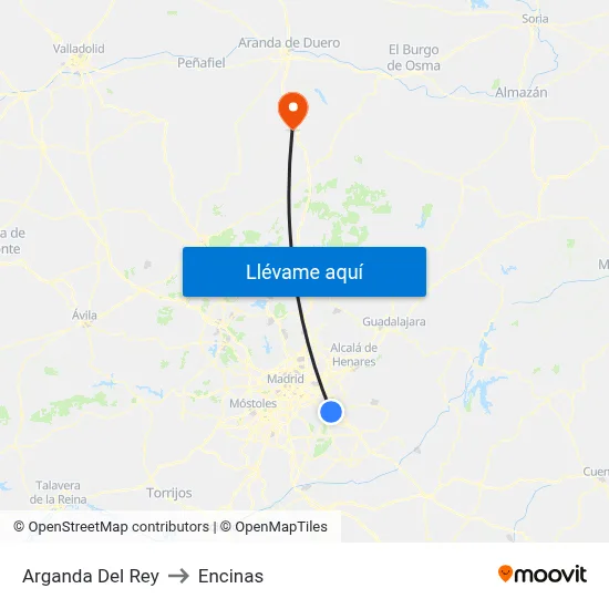 Arganda Del Rey to Encinas map