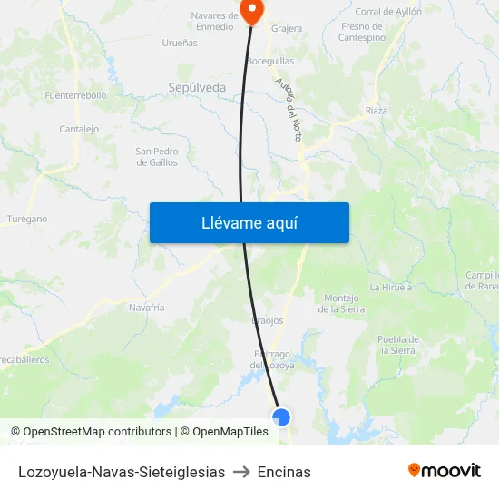 Lozoyuela-Navas-Sieteiglesias to Encinas map