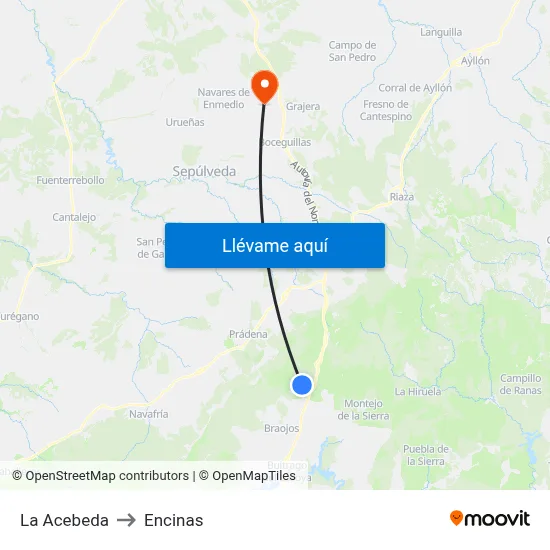 La Acebeda to Encinas map