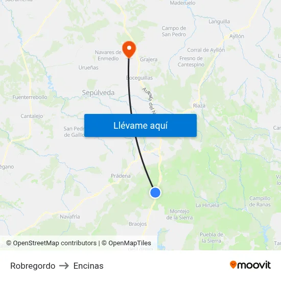 Robregordo to Encinas map