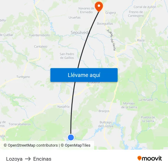 Lozoya to Encinas map